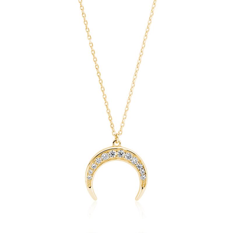 Lantisor argint placat cu aur galben luna cu pietre DiAmanti Z1602N_G-DIA (Argint 925‰ 2,7 g.)